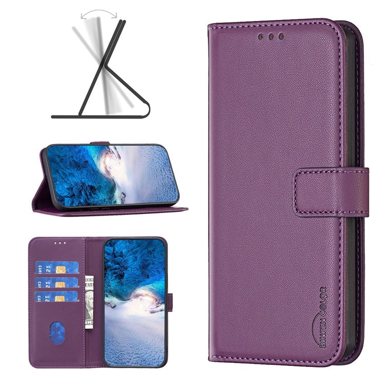 BINFEN COLOR BF17 For Motorola Edge 40 Neo 5G Phone Case PU Leather Wallet Cover - Dark Purple