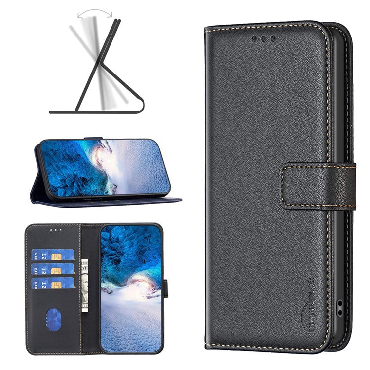 BINFEN COLOR BF17 For Motorola Edge 40 Neo 5G Phone Case PU Leather Wallet Cover - Black