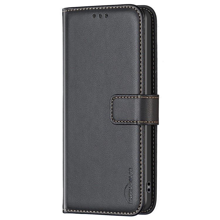 BINFEN COLOR BF17 For Motorola Edge 40 Neo 5G Phone Case PU Leather Wallet Cover - Black