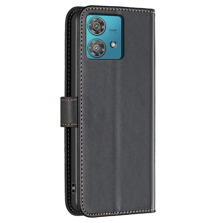 BINFEN COLOR BF17 For Motorola Edge 40 Neo 5G Phone Case PU Leather Wallet Cover - Black
