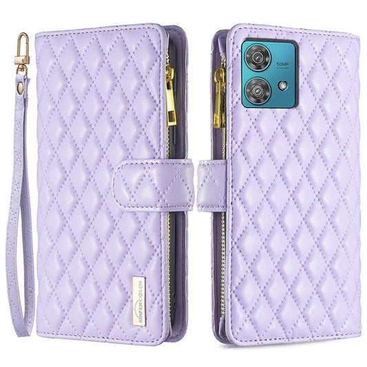 BINFEN COLOR BF Style-15 For Motorola Edge 40 Neo 5G Case Leather Wallet Phone Cover - Purple