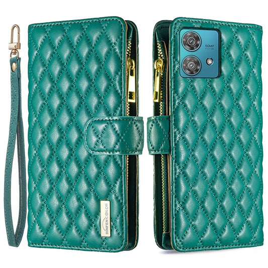 BINFEN COLOR BF Style-15 For Motorola Edge 40 Neo 5G Case Leather Wallet Phone Cover - Green