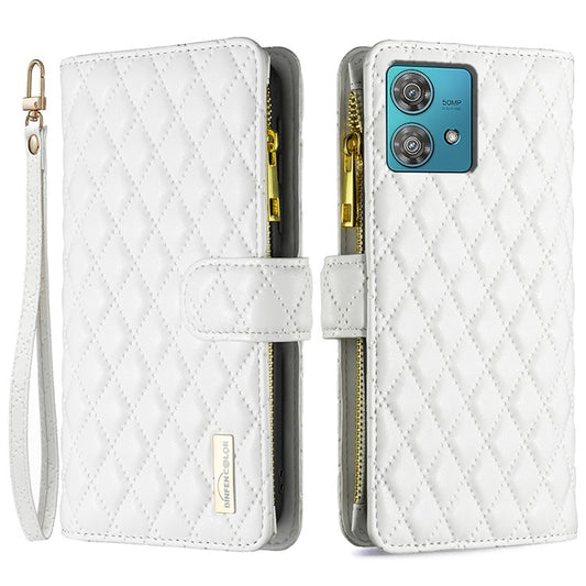 BINFEN COLOR BF Style-15 For Motorola Edge 40 Neo 5G Case Leather Wallet Phone Cover - White