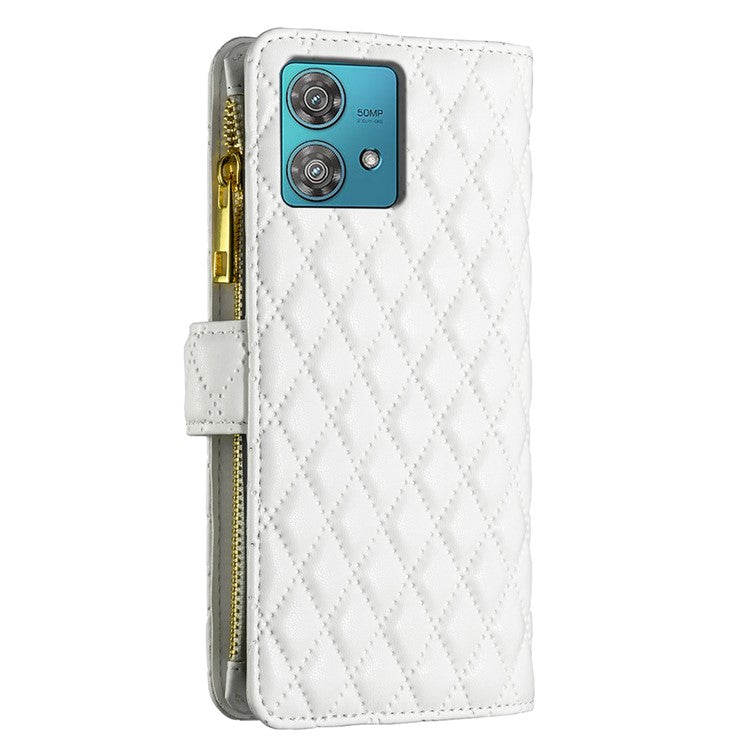 BINFEN COLOR BF Style-15 For Motorola Edge 40 Neo 5G Case Leather Wallet Phone Cover - White