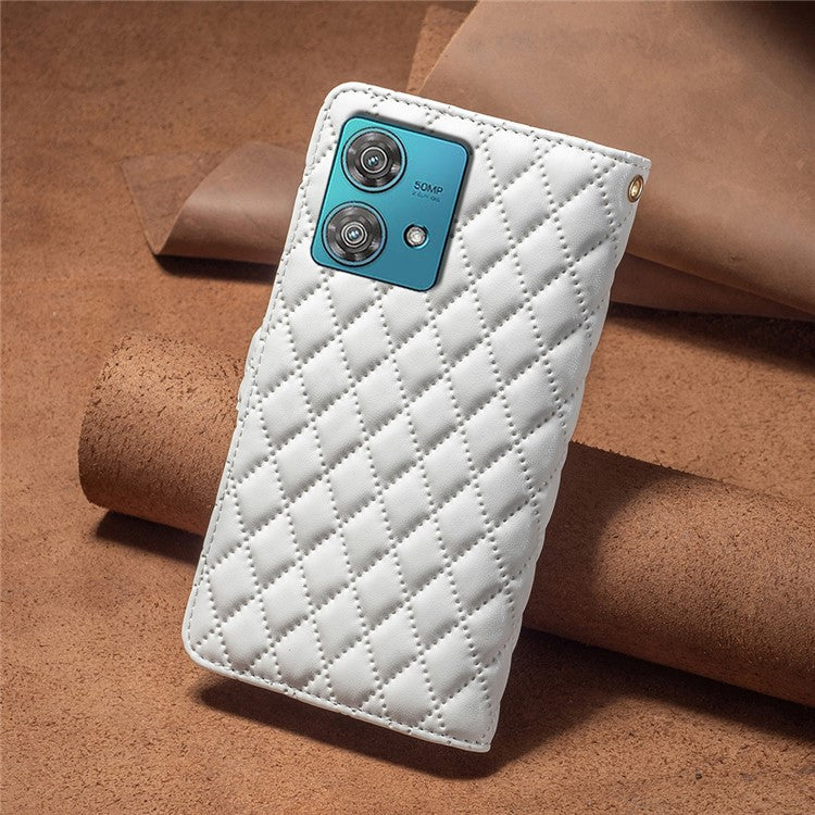 BINFEN COLOR BF Style-15 For Motorola Edge 40 Neo 5G Case Leather Wallet Phone Cover - White