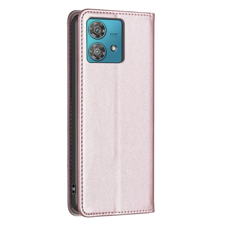 BINFEN COLOR BF18 For Motorola Edge 40 Neo 5G Case PU Leather Phone Cover with Card Slots - Rose Gold