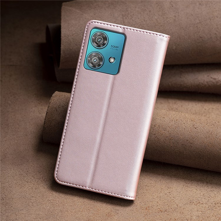 BINFEN COLOR BF18 For Motorola Edge 40 Neo 5G Case PU Leather Phone Cover with Card Slots - Rose Gold