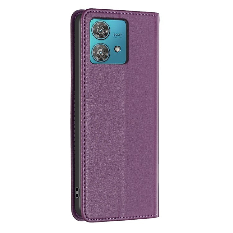 BINFEN COLOR BF18 For Motorola Edge 40 Neo 5G Case PU Leather Phone Cover with Card Slots - Dark Purple