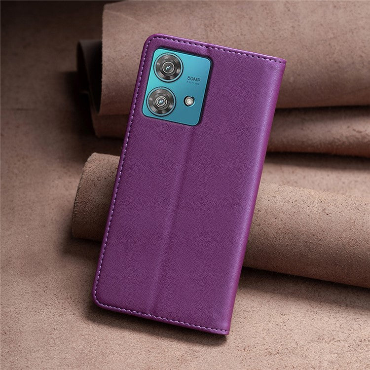 BINFEN COLOR BF18 For Motorola Edge 40 Neo 5G Case PU Leather Phone Cover with Card Slots - Dark Purple