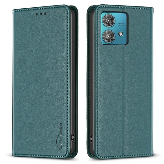 BINFEN COLOR BF18 For Motorola Edge 40 Neo 5G Case PU Leather Phone Cover with Card Slots - Green