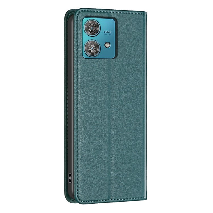 BINFEN COLOR BF18 For Motorola Edge 40 Neo 5G Case PU Leather Phone Cover with Card Slots - Green