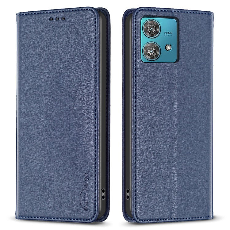 BINFEN COLOR BF18 For Motorola Edge 40 Neo 5G Case PU Leather Phone Cover with Card Slots - Blue