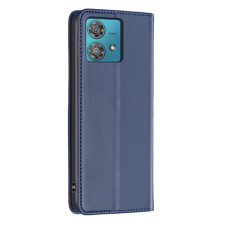 BINFEN COLOR BF18 For Motorola Edge 40 Neo 5G Case PU Leather Phone Cover with Card Slots - Blue