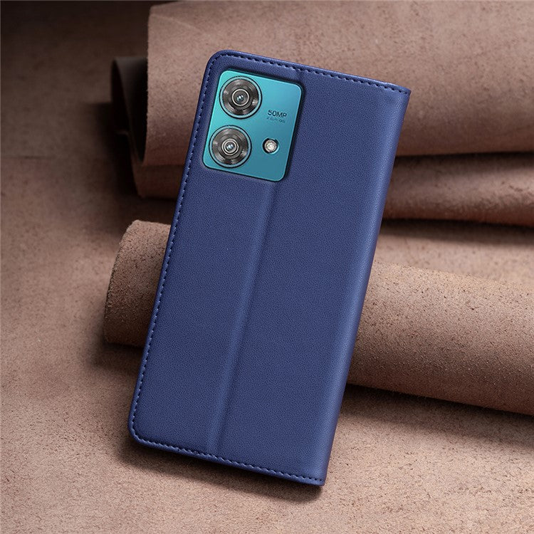BINFEN COLOR BF18 For Motorola Edge 40 Neo 5G Case PU Leather Phone Cover with Card Slots - Blue