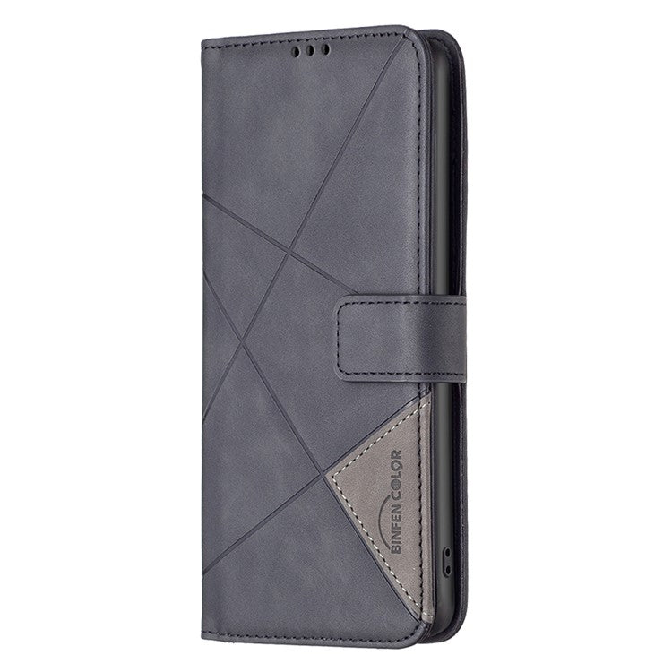 BINFEN COLOR For Motorola Edge 40 Neo 5G Phone Cases Wallet Stand Geometry Imprinted Leather Cover - Black