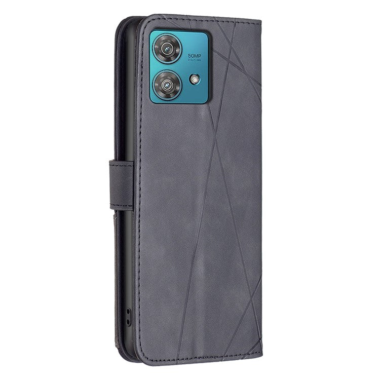 BINFEN COLOR For Motorola Edge 40 Neo 5G Phone Cases Wallet Stand Geometry Imprinted Leather Cover - Black