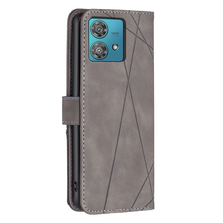 BINFEN COLOR For Motorola Edge 40 Neo 5G Phone Cases Wallet Stand Geometry Imprinted Leather Cover - Grey