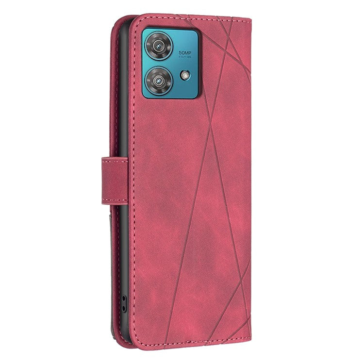 BINFEN COLOR For Motorola Edge 40 Neo 5G Phone Cases Wallet Stand Geometry Imprinted Leather Cover - Red