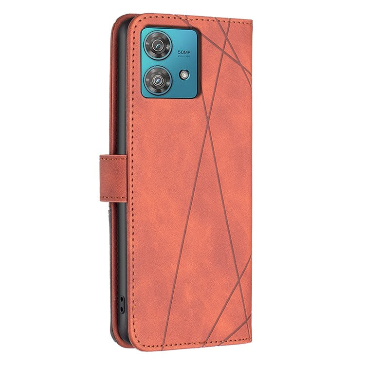 BINFEN COLOR For Motorola Edge 40 Neo 5G Phone Cases Wallet Stand Geometry Imprinted Leather Cover - Brown
