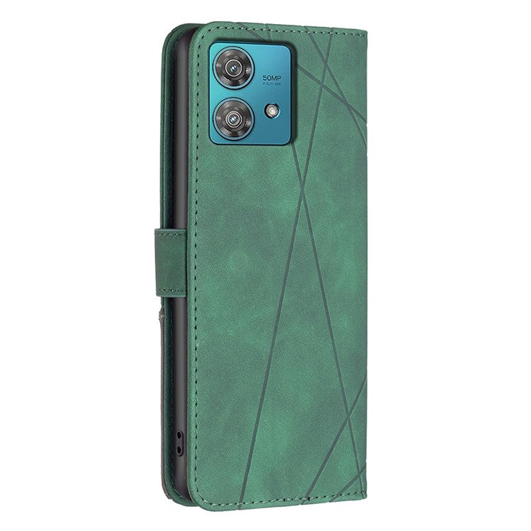 BINFEN COLOR For Motorola Edge 40 Neo 5G Phone Cases Wallet Stand Geometry Imprinted Leather Cover - Green