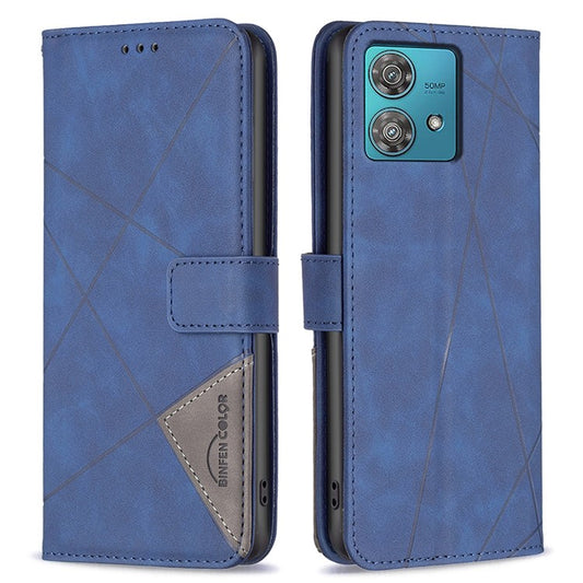 BINFEN COLOR For Motorola Edge 40 Neo 5G Phone Cases Wallet Stand Geometry Imprinted Leather Cover - Blue