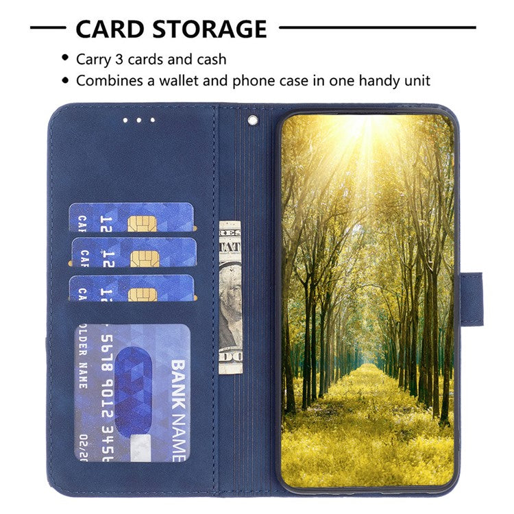 BINFEN COLOR For Motorola Edge 40 Neo 5G Phone Cases Wallet Stand Geometry Imprinted Leather Cover - Blue