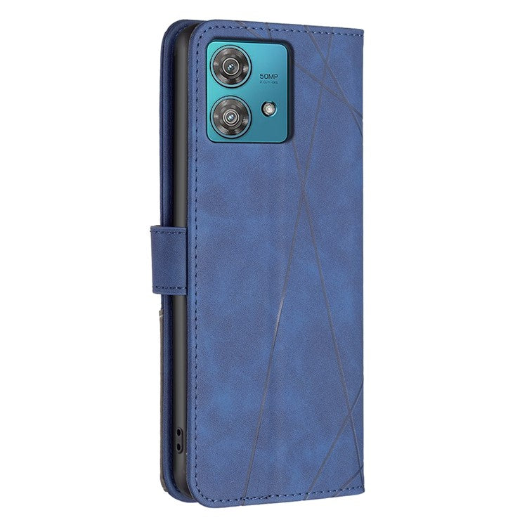 BINFEN COLOR For Motorola Edge 40 Neo 5G Phone Cases Wallet Stand Geometry Imprinted Leather Cover - Blue