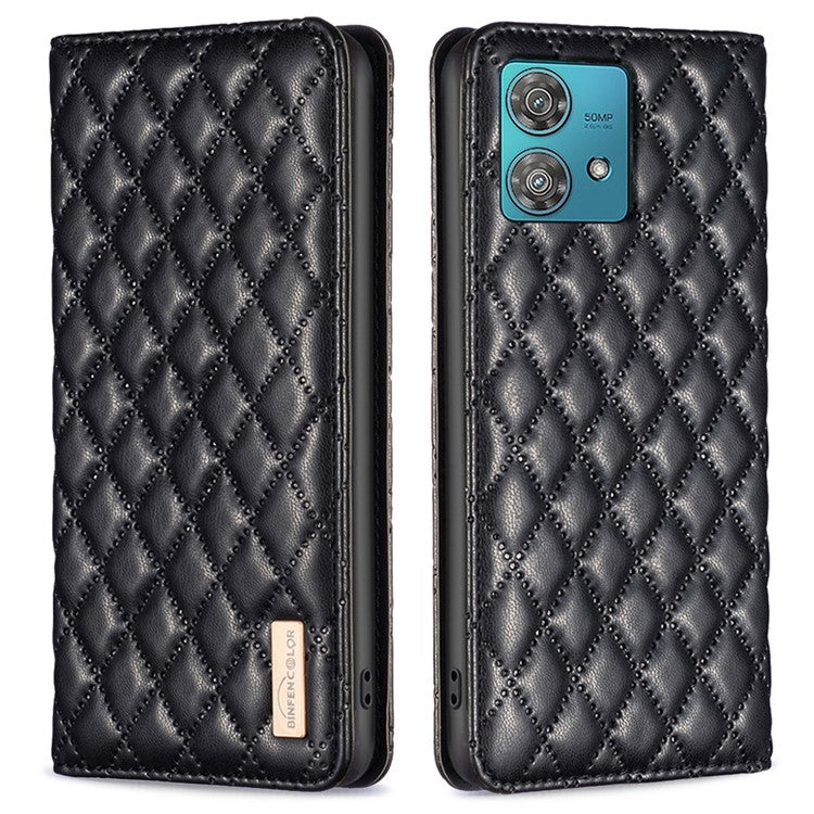 BINFEN COLOR BF Style-16 For Motorola Edge 40 Neo 5G Case Stand Card Holder Phone Cover - Black