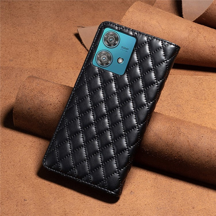 BINFEN COLOR BF Style-16 For Motorola Edge 40 Neo 5G Case Stand Card Holder Phone Cover - Black