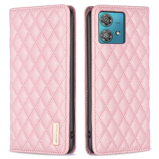 BINFEN COLOR BF Style-16 For Motorola Edge 40 Neo 5G Case Stand Card Holder Phone Cover - Pink