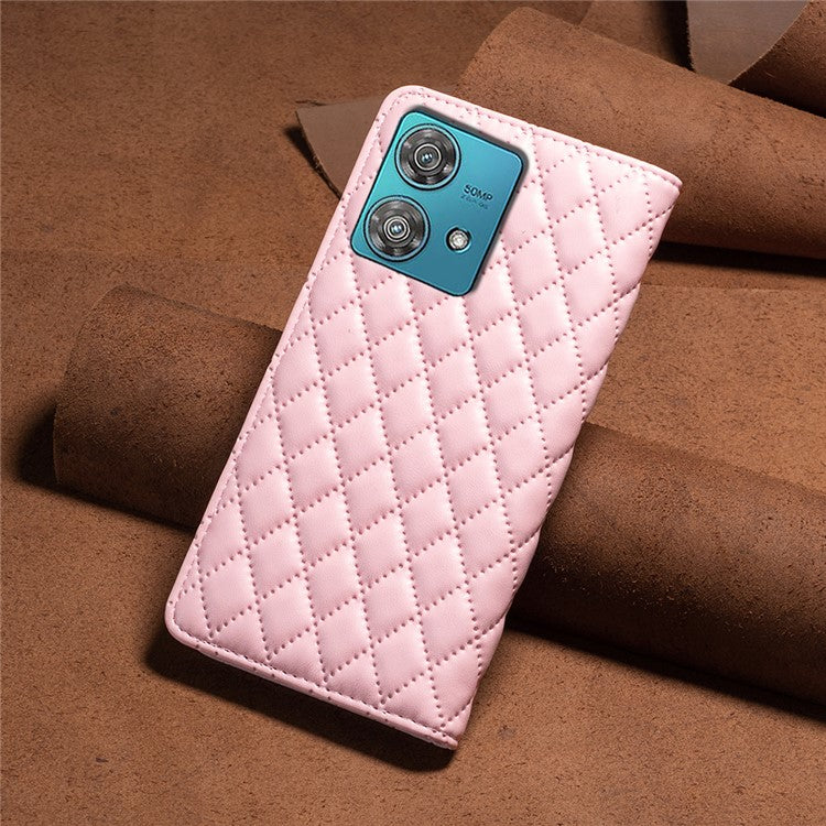 BINFEN COLOR BF Style-16 For Motorola Edge 40 Neo 5G Case Stand Card Holder Phone Cover - Pink
