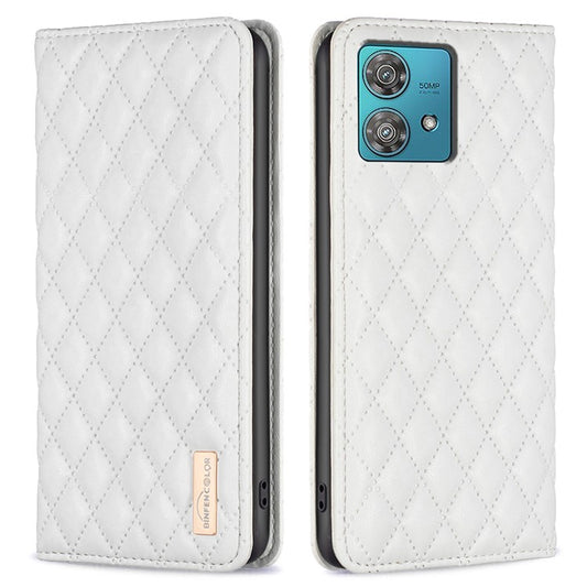 BINFEN COLOR BF Style-16 For Motorola Edge 40 Neo 5G Case Stand Card Holder Phone Cover - White