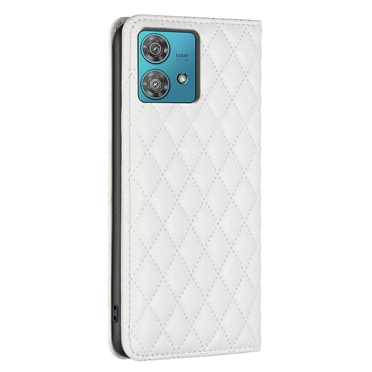 BINFEN COLOR BF Style-16 For Motorola Edge 40 Neo 5G Case Stand Card Holder Phone Cover - White