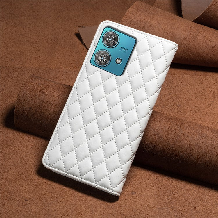 BINFEN COLOR BF Style-16 For Motorola Edge 40 Neo 5G Case Stand Card Holder Phone Cover - White