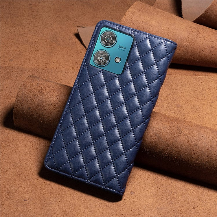 BINFEN COLOR BF Style-16 For Motorola Edge 40 Neo 5G Case Stand Card Holder Phone Cover - Blue
