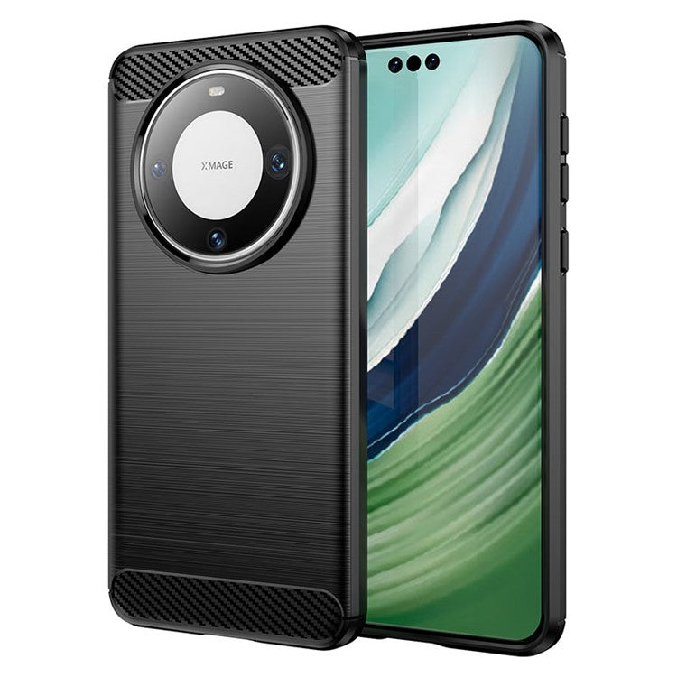 For Huawei Mate 60 Pro+ Case Flexible TPU Shell Carbon Fiber Texture Phone Cover - Black