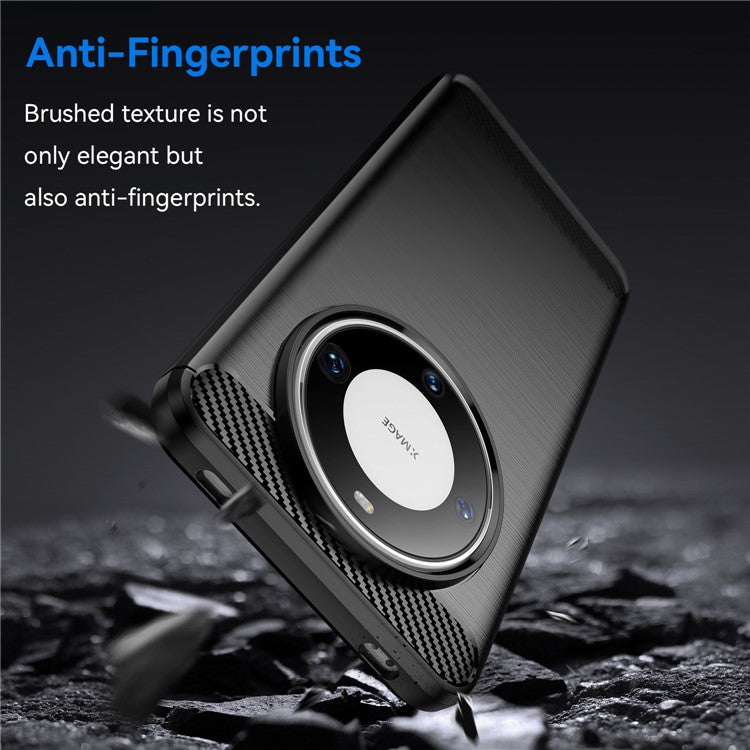 For Huawei Mate 60 Pro+ Case Flexible TPU Shell Carbon Fiber Texture Phone Cover - Black