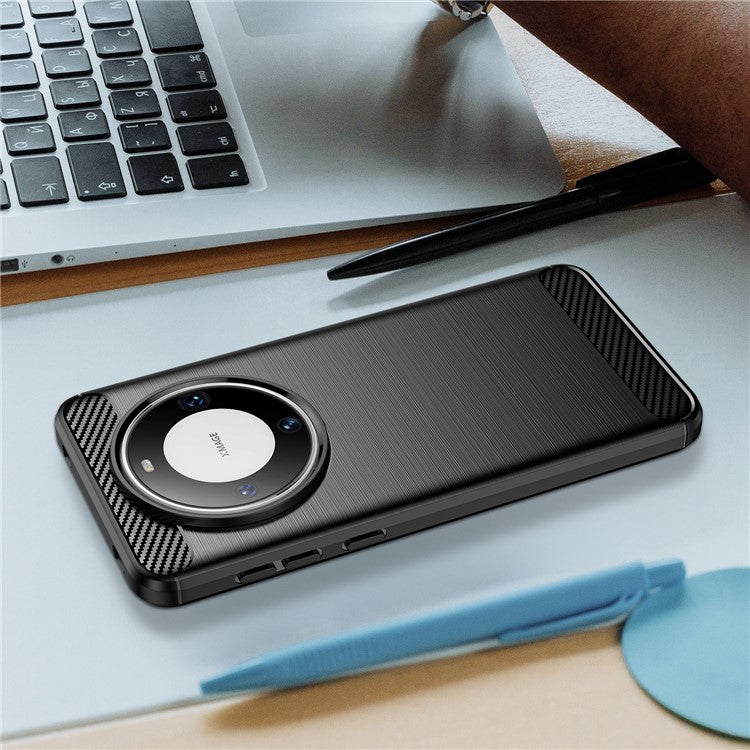For Huawei Mate 60 Pro+ Case Flexible TPU Shell Carbon Fiber Texture Phone Cover - Black