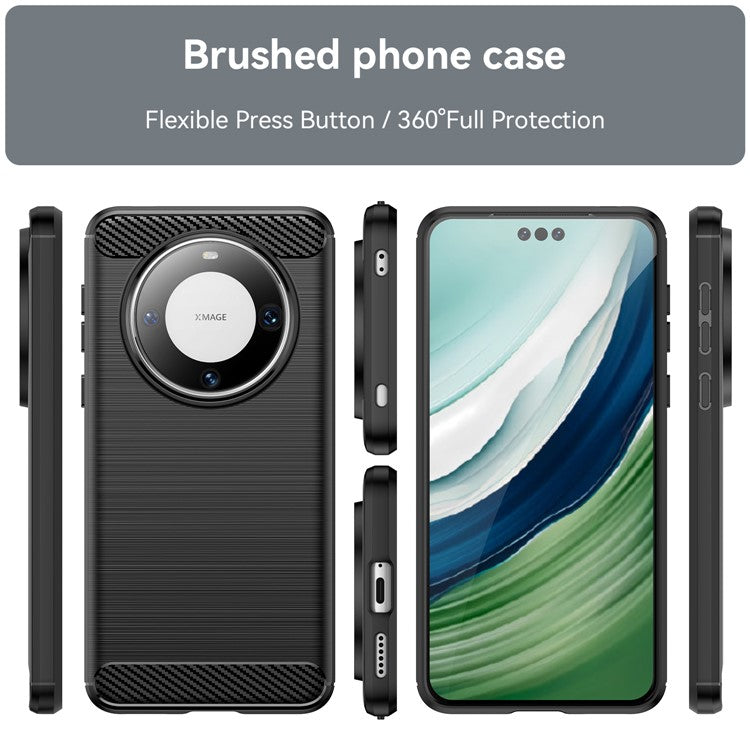 For Huawei Mate 60 Pro+ Case Flexible TPU Shell Carbon Fiber Texture Phone Cover - Black