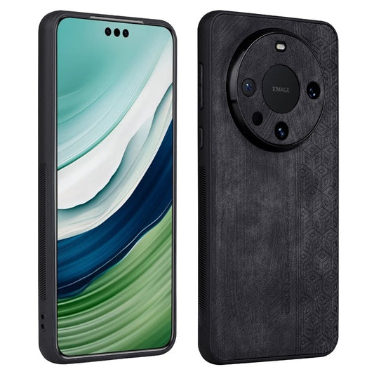 AZNS For Huawei Mate 60 Case Anti-Scratch Phone Shell Imprinted PU Leather+TPU Phone Back Cover - Black