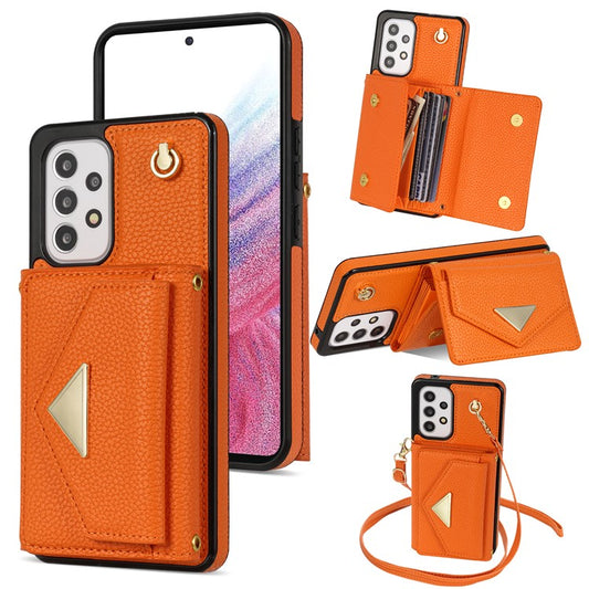 For Samsung Galaxy A53 5G Case Card Holder PU Leather+TPU Cover with Shoulder Strap - Orange