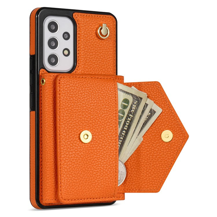 For Samsung Galaxy A53 5G Case Card Holder PU Leather+TPU Cover with Shoulder Strap - Orange