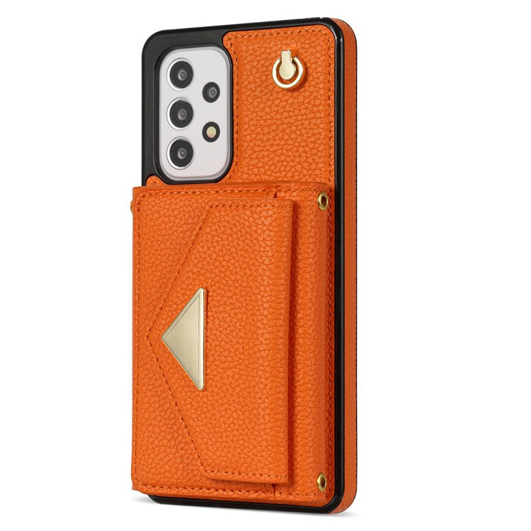 For Samsung Galaxy A53 5G Case Card Holder PU Leather+TPU Cover with Shoulder Strap - Orange