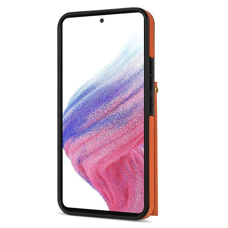For Samsung Galaxy A53 5G Case Card Holder PU Leather+TPU Cover with Shoulder Strap - Orange