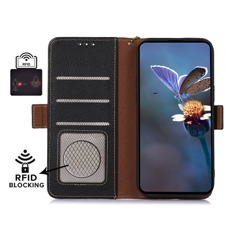 For Motorola Edge 40 Neo 5G Case Genuine Cow Leather Phone Wallet Cover - Black
