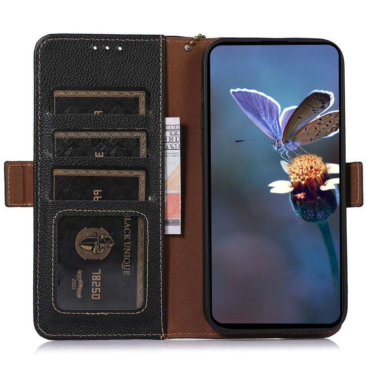 For Motorola Edge 40 Neo 5G Case Genuine Cow Leather Phone Wallet Cover - Black