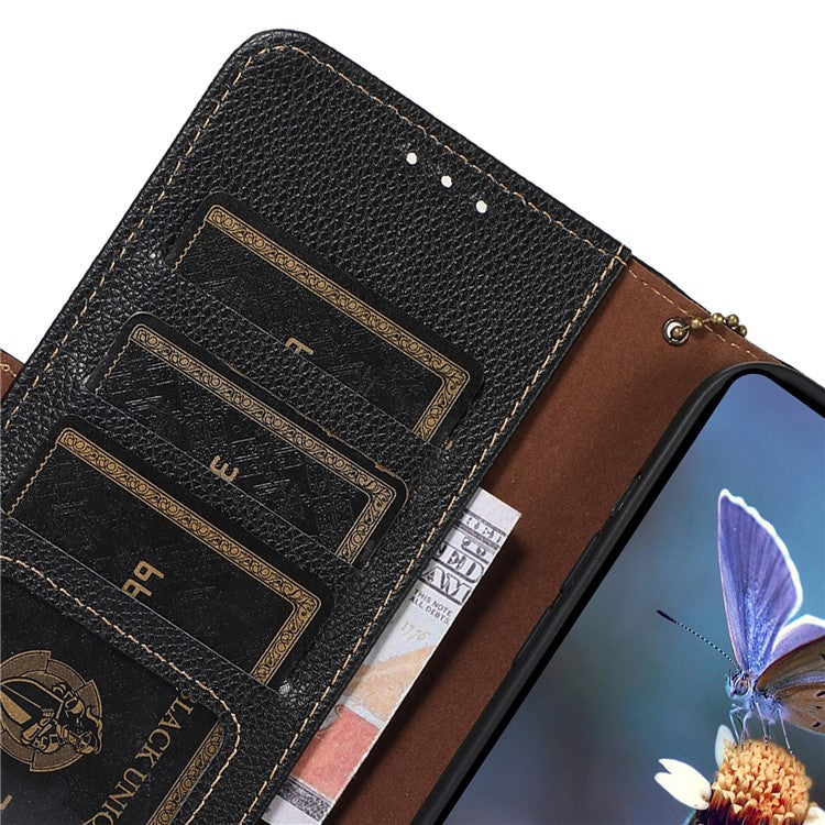 For Motorola Edge 40 Neo 5G Case Genuine Cow Leather Phone Wallet Cover - Black