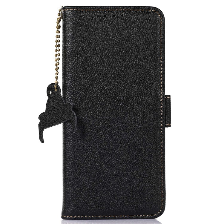 For Motorola Edge 40 Neo 5G Case Genuine Cow Leather Phone Wallet Cover - Black