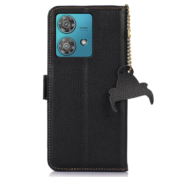 For Motorola Edge 40 Neo 5G Case Genuine Cow Leather Phone Wallet Cover - Black