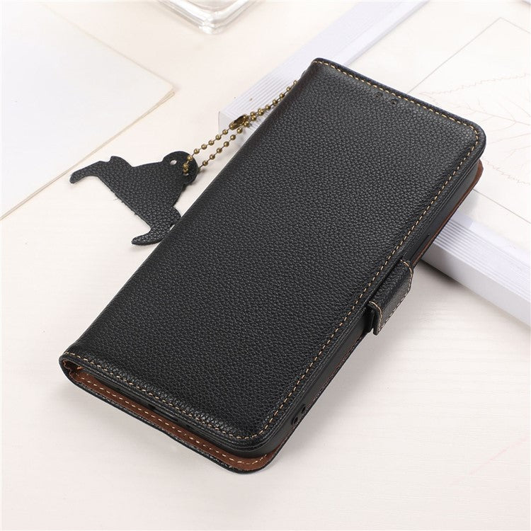 For Motorola Edge 40 Neo 5G Case Genuine Cow Leather Phone Wallet Cover - Black
